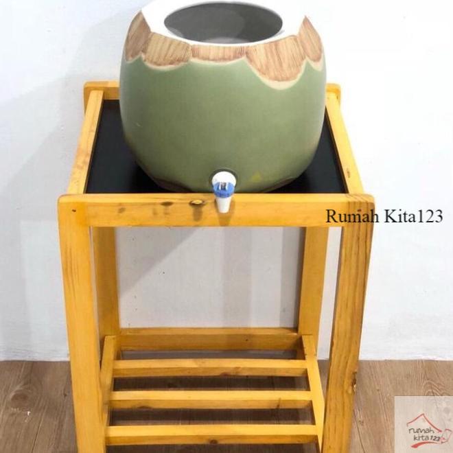 Kaki Meja Dispenser Guci Kayu Ramin/Jati