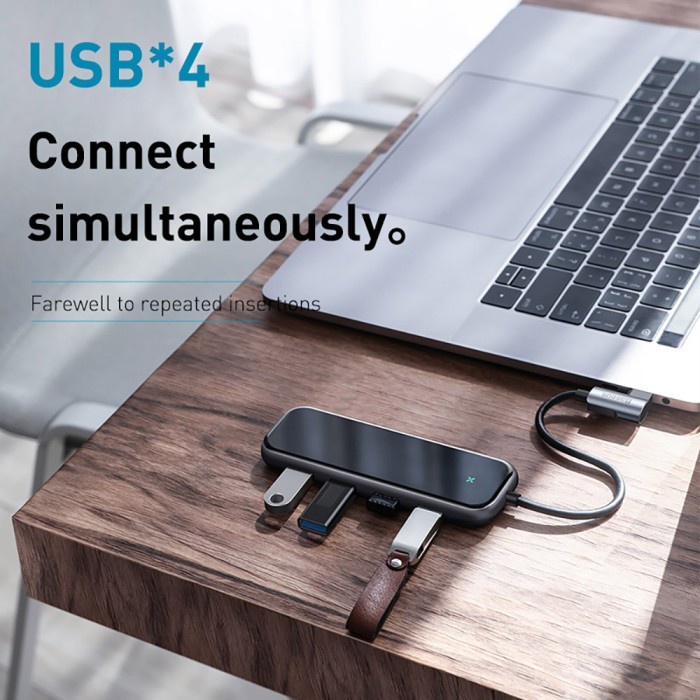 Baseus Original Multi Functional HUB Type C to 4 USB 3.0 Port PD 60W Adapter Adaptor Mirror Series Ori