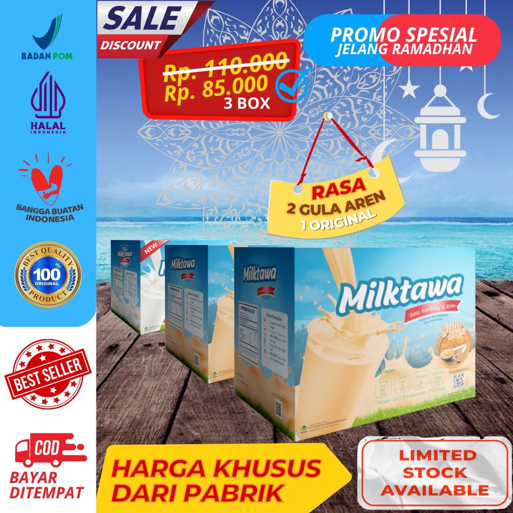 

Paket Hadiah Spesial Ramadhan Untuk Ananda Susu Kambing Etawa Milktawa Bundling 2 pcs Rasa Gula Aren & 1 pcs Rasa Original