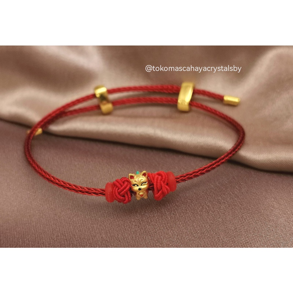 Gelang Charm Fox / Rubah / kyubi Emas kadar 24k HK Hongkong 999% 999 &amp; Gelang Serut (Kepang / plintir / pandora)