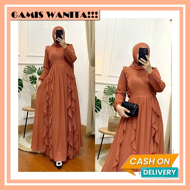 Baju Kondangan Wanita Kekinian | Gamis Pesta Mewah Elegan | Gamis Ceruty Motif | Gamis Kekinian 2023