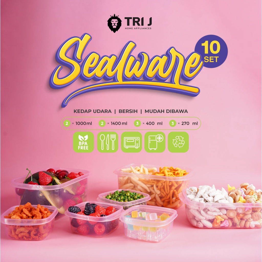 TOPLES SEALWARE TRI J WARNA SET ISI 10 PCS - TOPLES PLASTIK PENYIMPANAN MAKANAN JAJAN BPA FREE