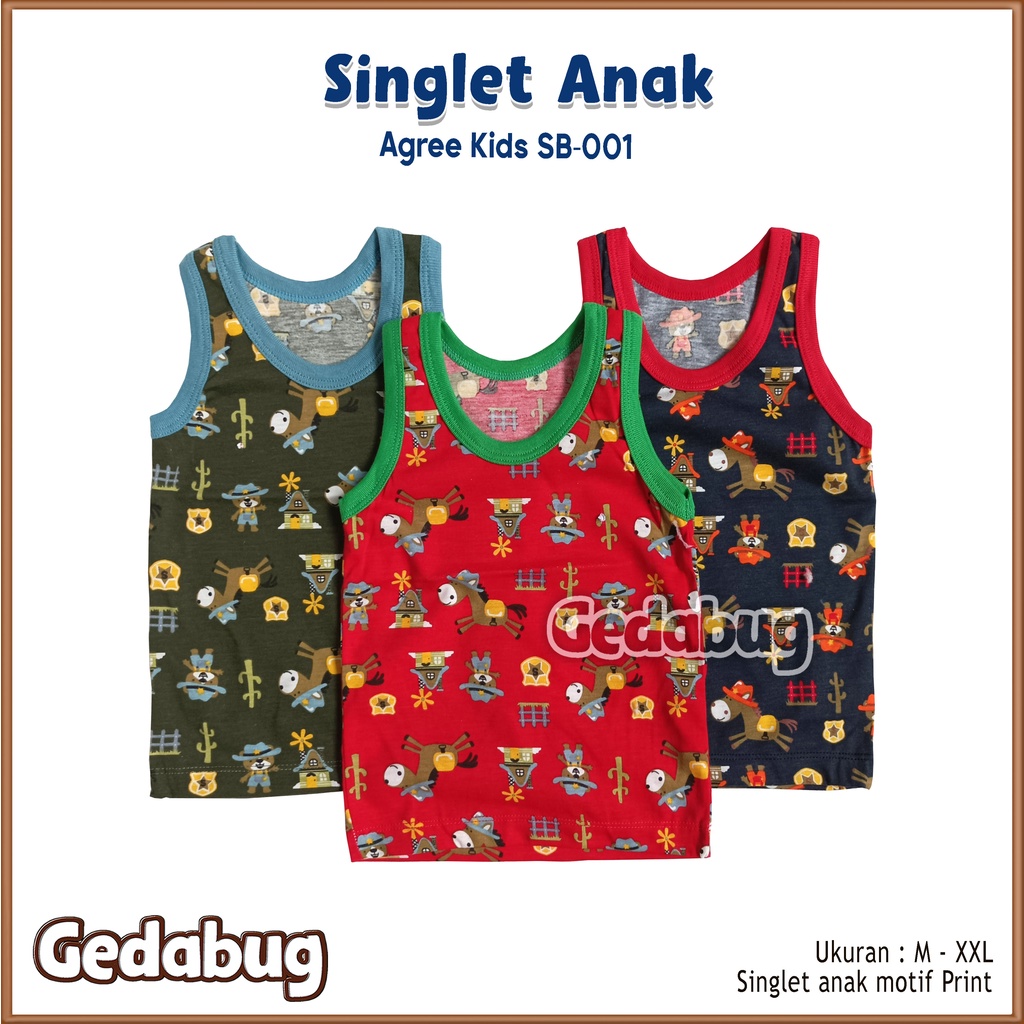 3 Pcs - Singlet Agree Kids  SB - 001 Coboy | Singlet anak motif Lucu dan Berkualitas | Gedabug