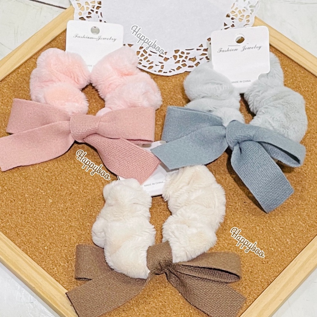 ikat rambut bulu bludru pita kain bupi ikat rambut scrunchie bulu import