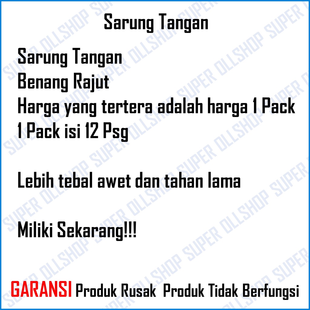 Sarung Tangan Safety / Sarung Tangan Kain Katun Abu Abu Benang Rajut Proyek Bangunan 1 Pack