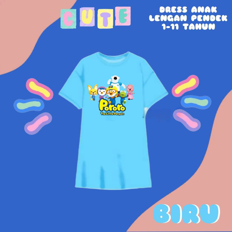 DRES ANAK PEREMPUAN//DASTER ANAK PEREMPUAN LENGAN PENDEK 1-11TAHUN PORORO THE LITLE PINGUIN