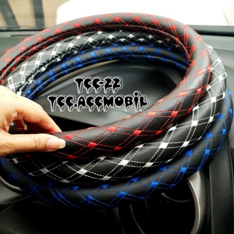 Cover Setir Mobil Bordir Jahit Kotak - Sarung Setir Universal
