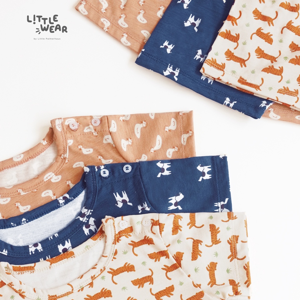 Baju Anak Bayi 1 – 3 Tahun Setelan Pendek Palmerhaus Little Wear Shoulder Button Short Sleeve Duckie / Horse / Jumper Tiger