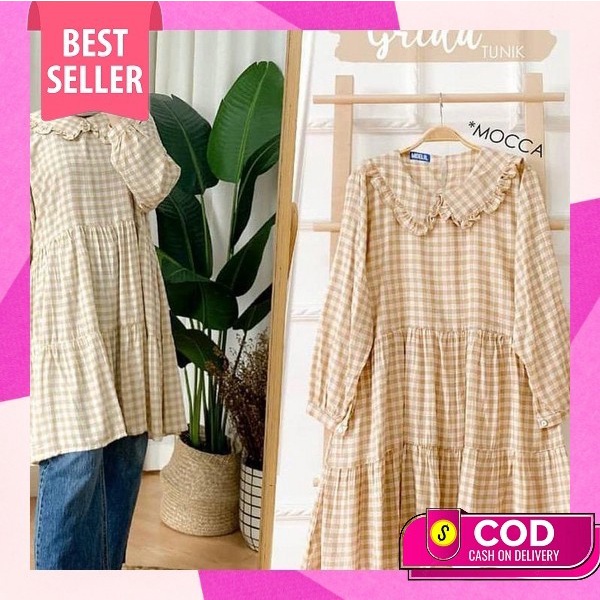 Girlsfashion_ [Tunix Ribbon Kotak Ro] Tunik Wanita Katun Rayon Maroon Tunik Wanita Terbaru 2023 Keki