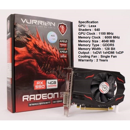 Vurrion VGA Gaming Murah Radeon RX 550 Phantom 4GB DDR5