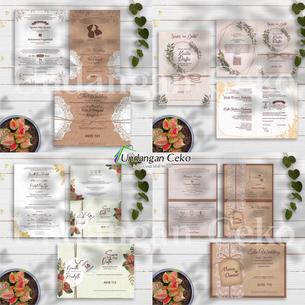 Cetak Undangan Rustic Avis Untuk Pernikahan/Khitan Design Vintage Avis 101,107,110,113