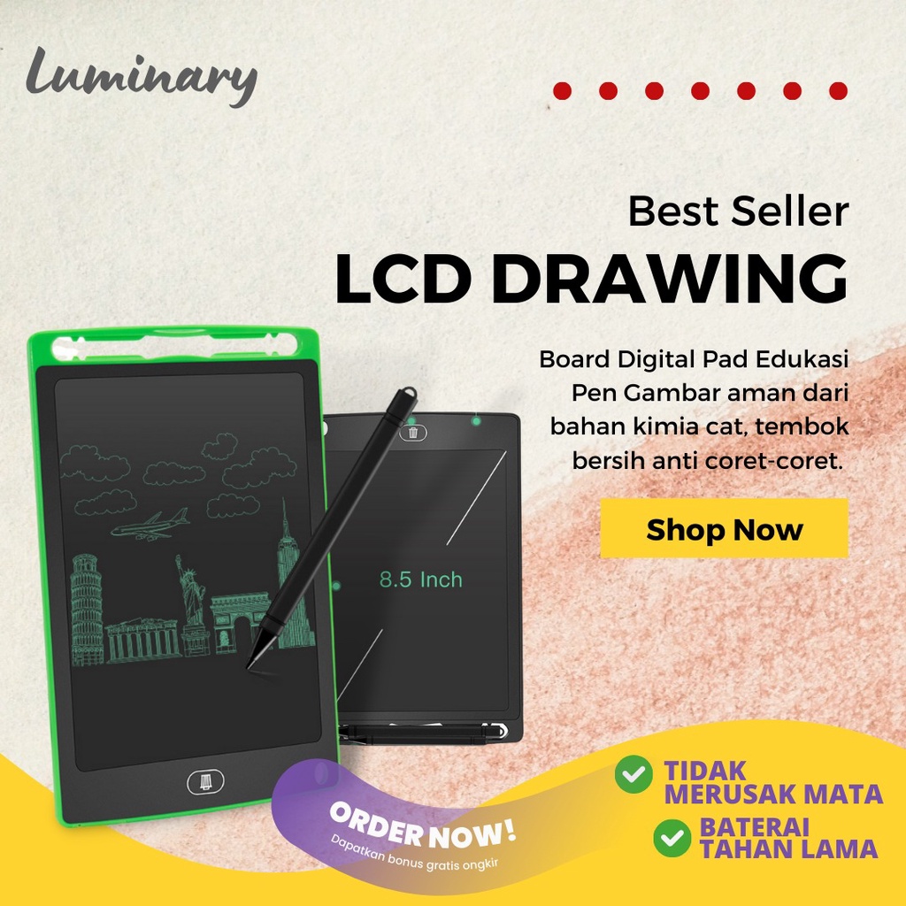 Papan tulis Tab untuk Anak Kecil Dewasa Menggambar Belajar Menulis Mainan Edukasi dan Motorik Tablet LCD Drawing 8,5 inci Bisa Hapus Board Digital Pad Pen Easy Writing