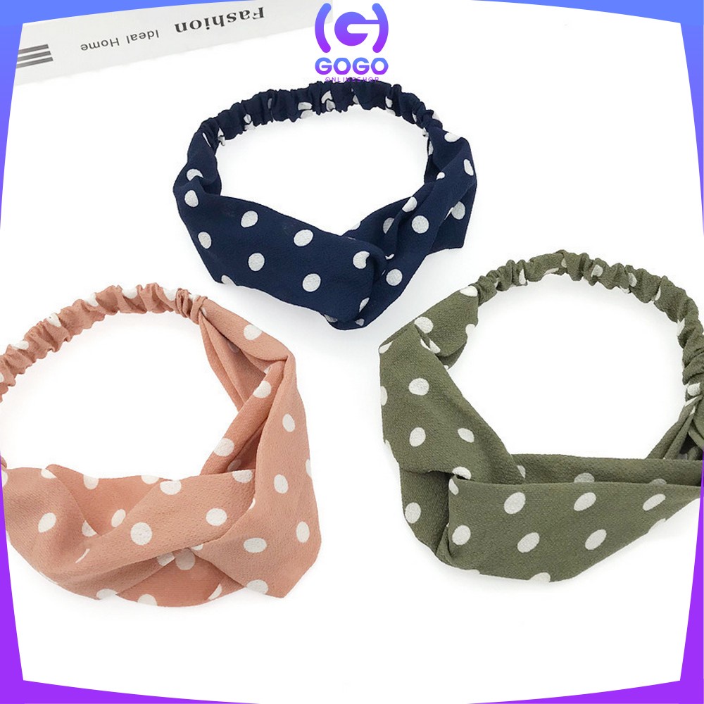 GOGO-C65 Bando Kain Korea Bahan Motif Polkadot Wanita Bendo Karet Korean Fashion Kekinian / Model Turban Bandana Simpul Kekinian Import