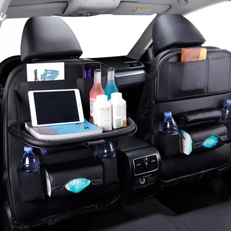 Car Seat Organizer Foldable - Rak Gantung Mobil Kulit Dengan Meja Lipat