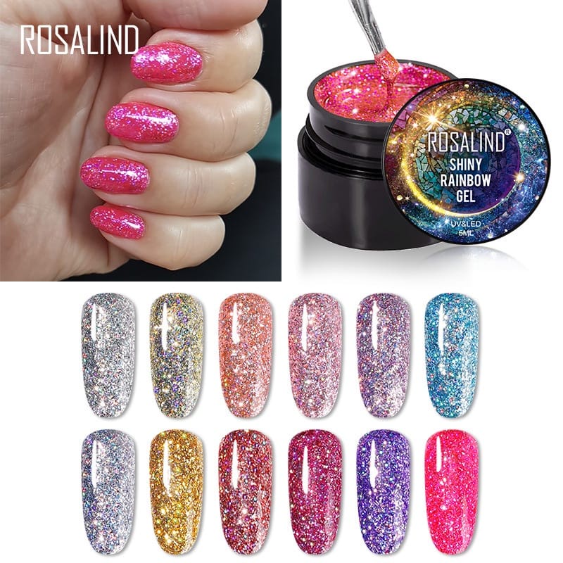 ROSALIND SHINY RAINBOW GEL 5ml / GLITTER UV NAIL POLISH NAIL ART ROSALIND GLITTER POT