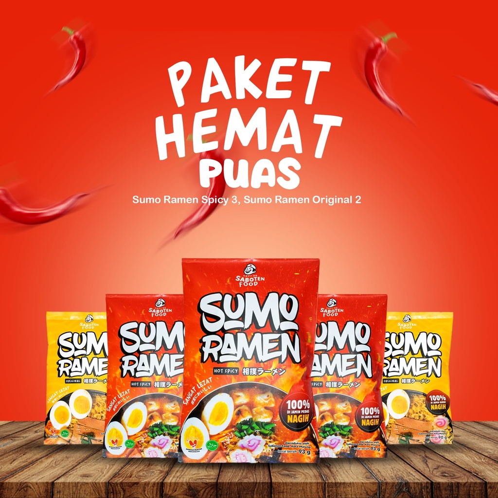 

Sabotenfood Paket Hemat Puas Varian Hot Spicy Sumo Ramen dan Original Sumo Ramen