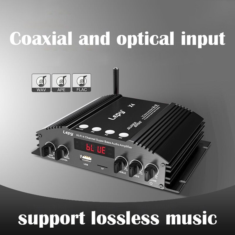 Lepy Audio Amplifier Bluetooth USB TF HiFi Sound Booster with Remote - X4 - Black