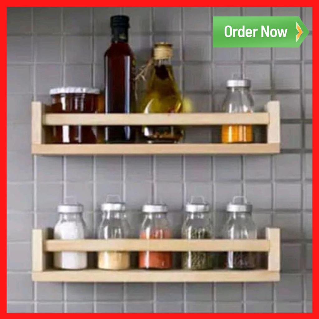 Rak Bumbu Dapur Dinding Tempel - Rak Gantungan Hanger Tempat Bumbu Serbaguna - Rak Bumbu Dapur Kayu 