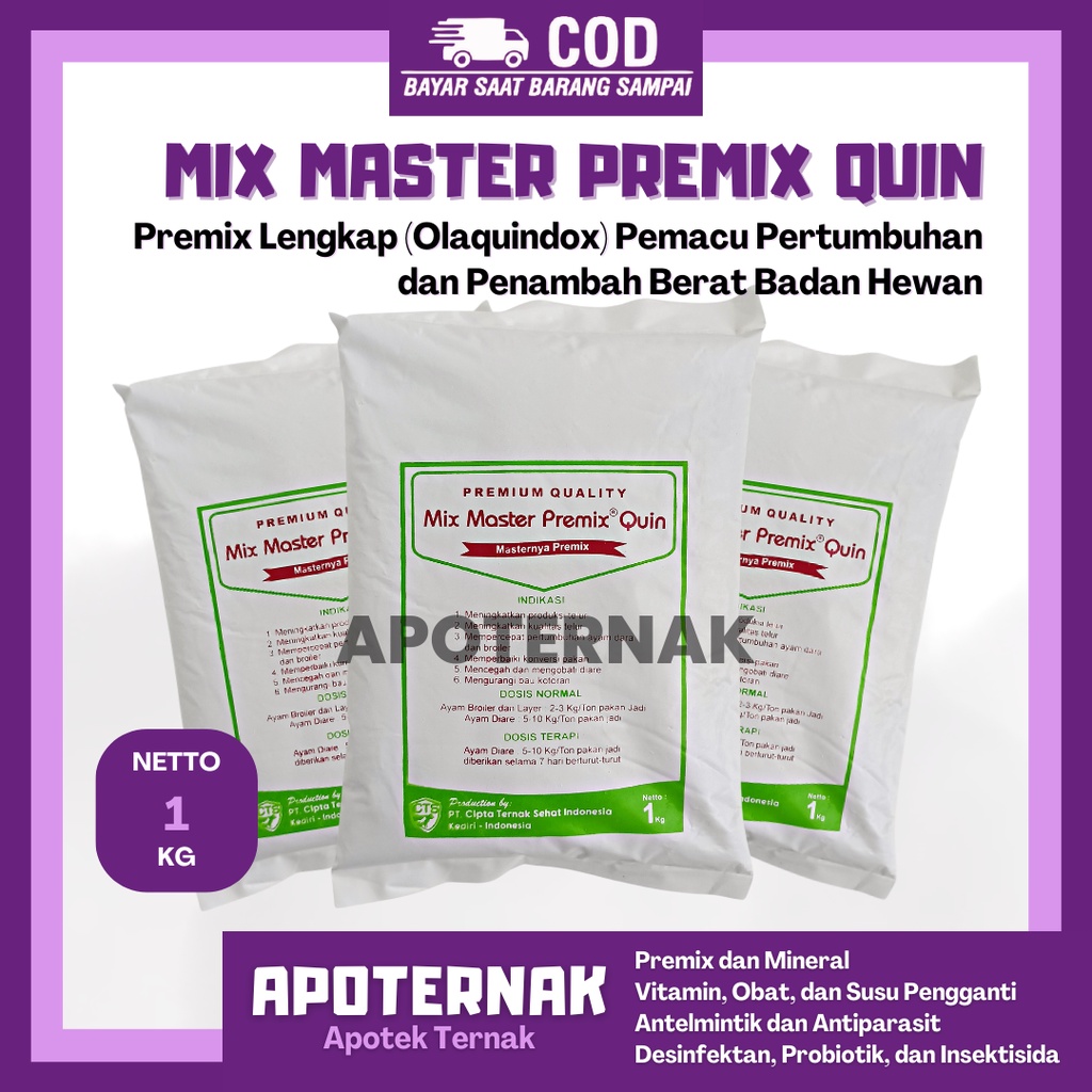 MIX MASTER QUIN 1 KG | Premix Lengkap (Olaquindox) Pemacu Pertumbuhan &amp; Penambah Berat Badan Hewan | Seperti Vitanox