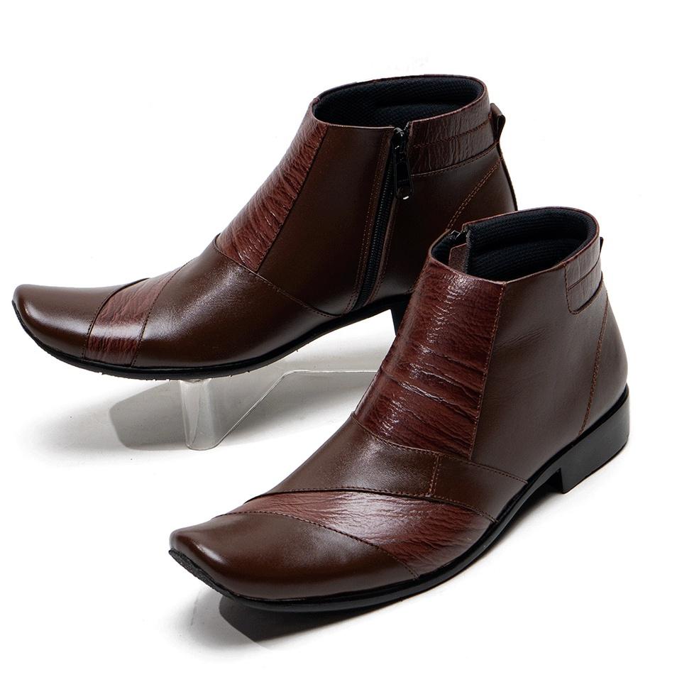 MURAH Sepatu Boot Formal Pria Kulit Asli Warna Hitam 0322HT Kulit Asli Zipper