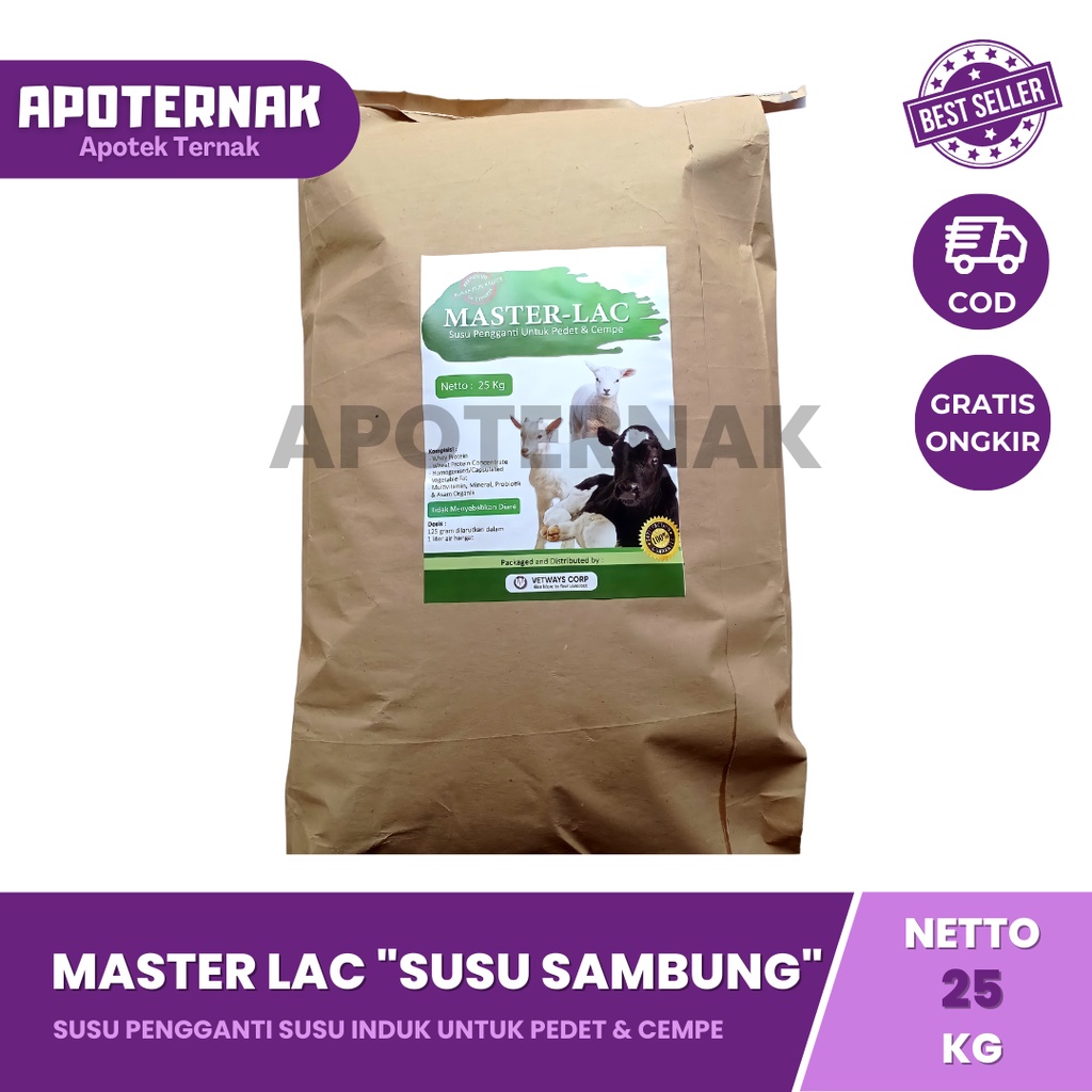 MASTER LAC 1 Sak 25 Kg Anti Diare | Susu Pengganti Susu Sambung Induk Sapi Kambing Domba Anti Mencret | Susu Pedet Cempe | Kalvolac, Vetways Lac | Apoternak