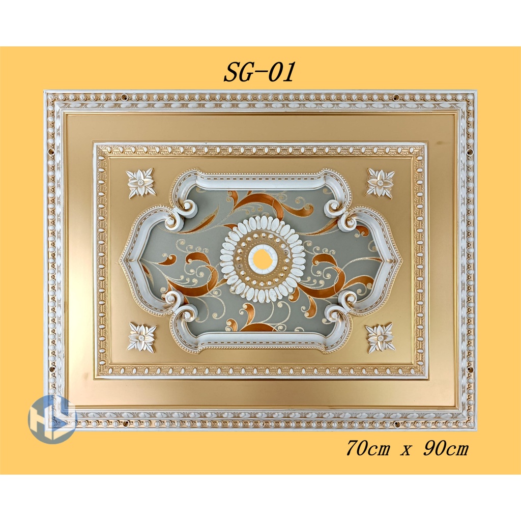 Ornamen lampu/Ornamen Hias/Ornamen Plafon/Ornamen PVC lampu hias Segi Panjang 70cmx90cm Warna Silver