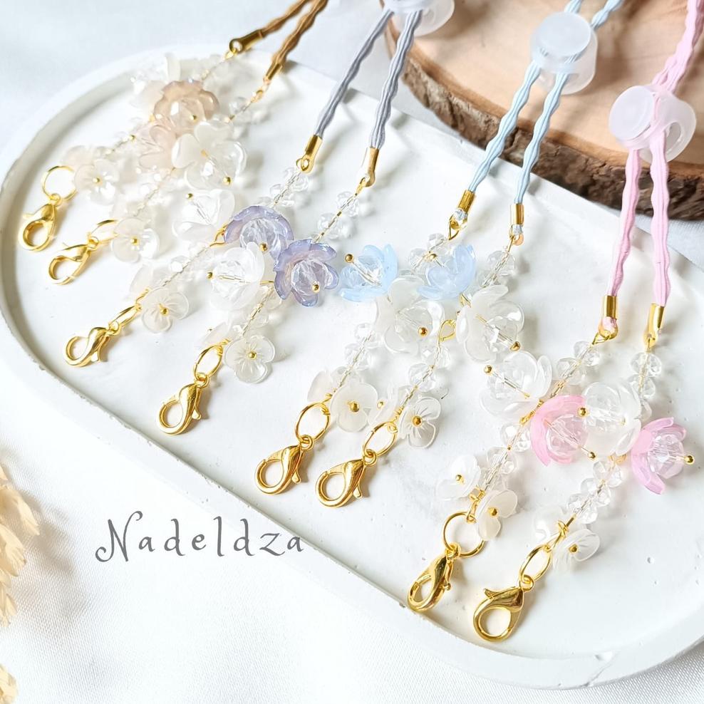 [spin1] Kalung Masker Hijab 2in1 Kristal Bunga Aesthetic/ Tali Masker Hijab Aesthetic Kristal/ Strap