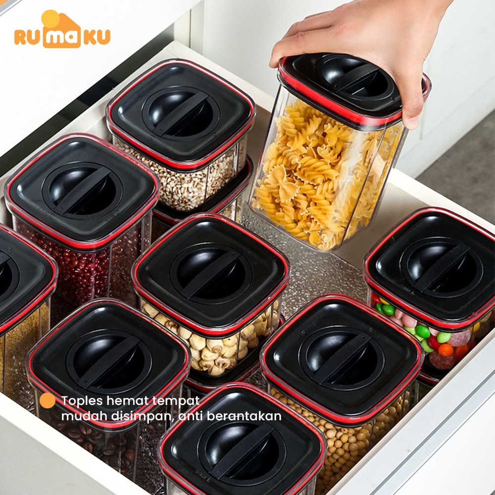 Rumaku Toples Penyimpanan Kue Makanan Kacang Biji Kedap Udara Super Tight Lock Tutup dengan Knob Putar Lock