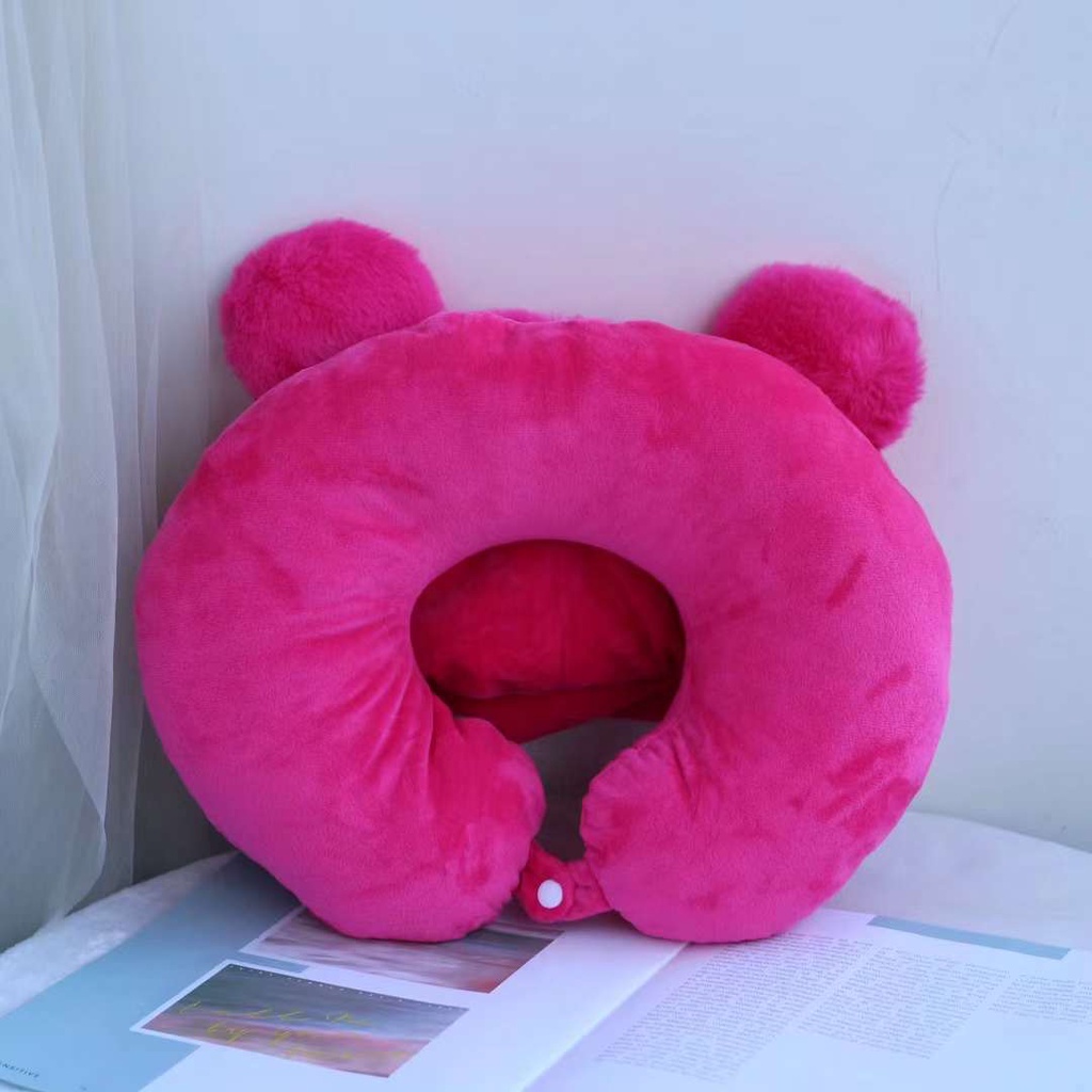 Bantal Leher Hoodie Karakter Lucu U-shaped Neck Pillow