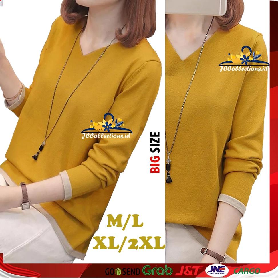 STOK TERBATAS Sweater Rajut Wanita Oversize VNeck Lengan Panjang Gaya Korea Finny - JCCollections