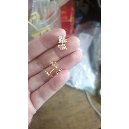 giwang anting tusuk stud kotak persegi permata putih emas asli 375 8k