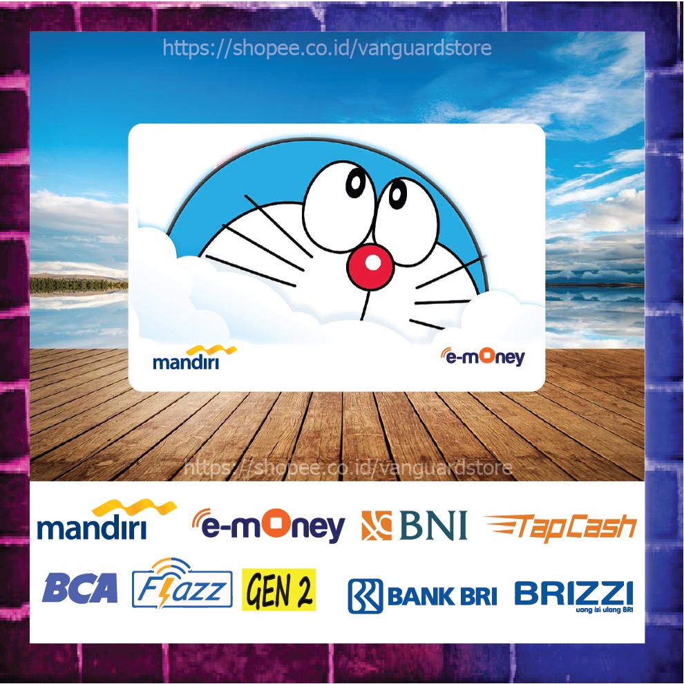 KARTU E MONEY E TOLL GAMBAR DORAEMON WAJAH DI AWAN KARTUN EMONEY MANDIRI FLAZZ BCA BNI TAPCASH BRIZZI BRI - 1 SISI