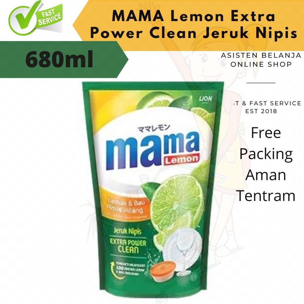 Mama Lime Lemon 680ml Sabun Cuci Piring Refill Jeruk Nipis Extra Power Clean 680 ml
