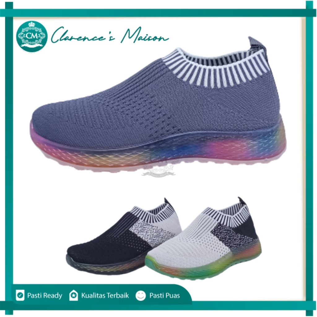 TERMURAHH IMPORT Sepatu Slip On Wanita Tanpa Tali, Slip On Sol Pelangi Rainbow Merk TT SNIPER, Sepat