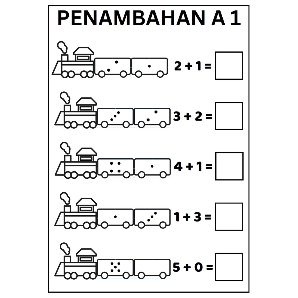 Printable Worksheet Anak 3 Tahun [PENAMBAHAN] - Lembar Kerja Anak PAUD 10 Halaman - PDF Worksheet An