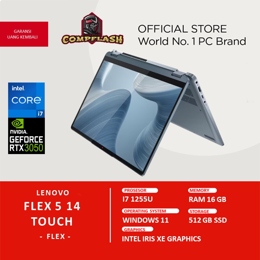 LAPTOP LENOVO FLEX 5 14 TOUCH I7 1255U RAM 16GB 512GB SSD IRISXE WUXGA IPS 2IN1 BLIT