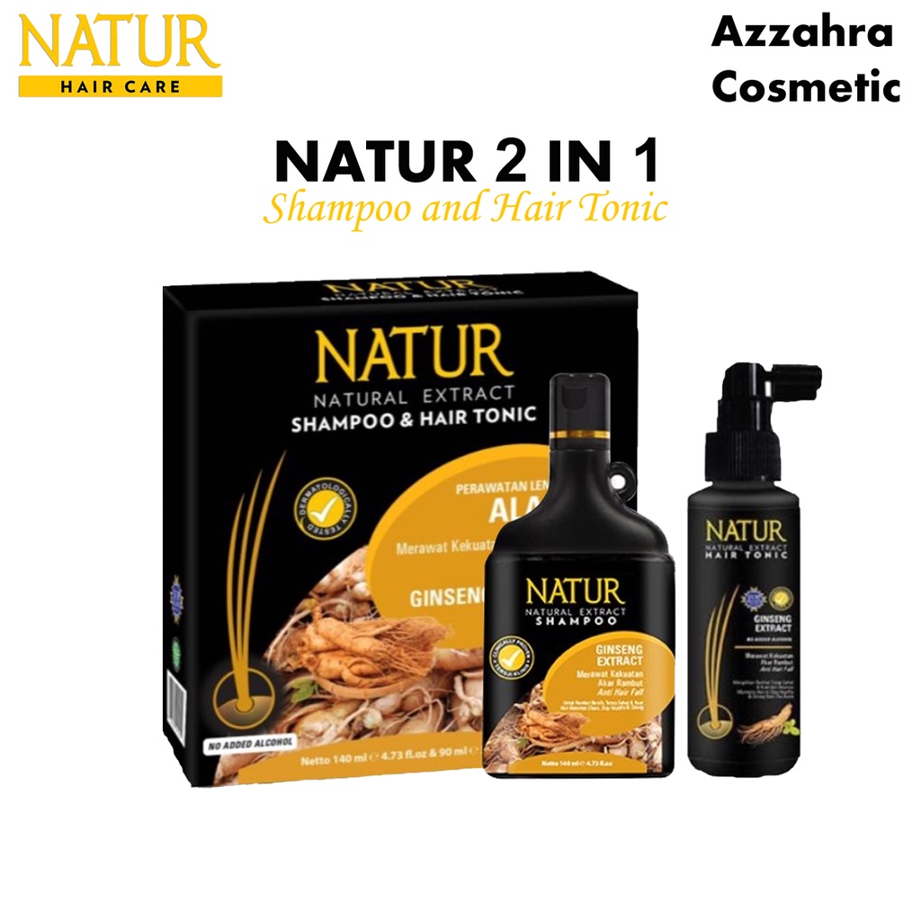 NATUR Paket 2in1 Natural Extract Shampoo 140ml &amp; Hair Tonic 90ml - Ginseng