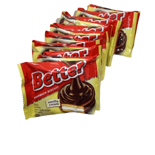 

Better Biskuit Sandwich Roma Chocolate Vanilla Cream isi 10pcs x 22g renceng