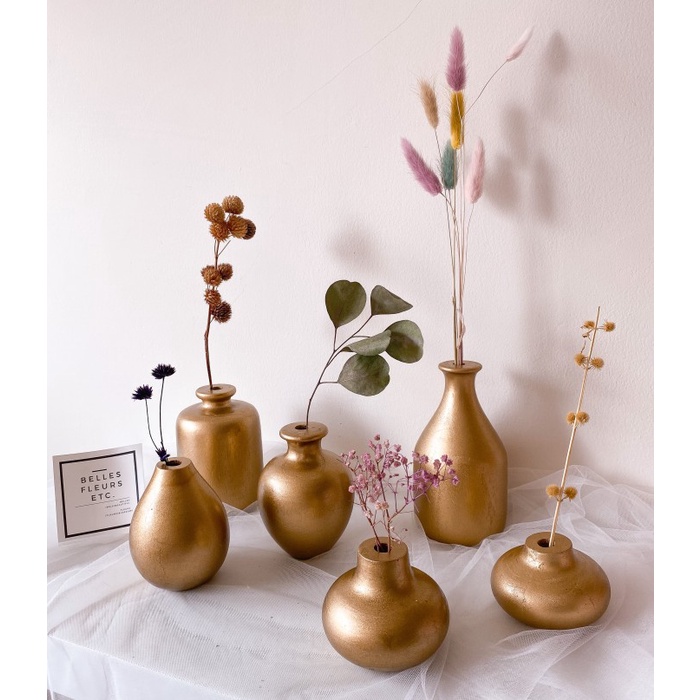 Vas "Goldie" Wooden Rustic Vase/ Vas Kayu Lapis Cat Emas Rustic