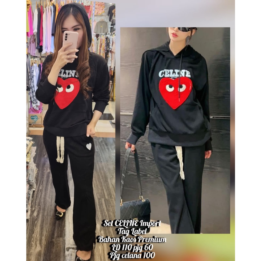 One Set Branded Import Setelan Hoodie Wanita Celin Premium