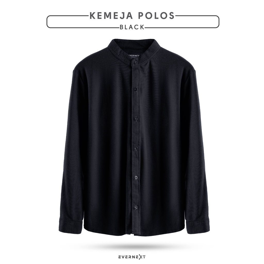 Kemeja Pique Lengan Panjang Kemeja Polos Premium Kemeja Koko Shanghai Kemeja Pria Basic – HITAM SIZE M L XL