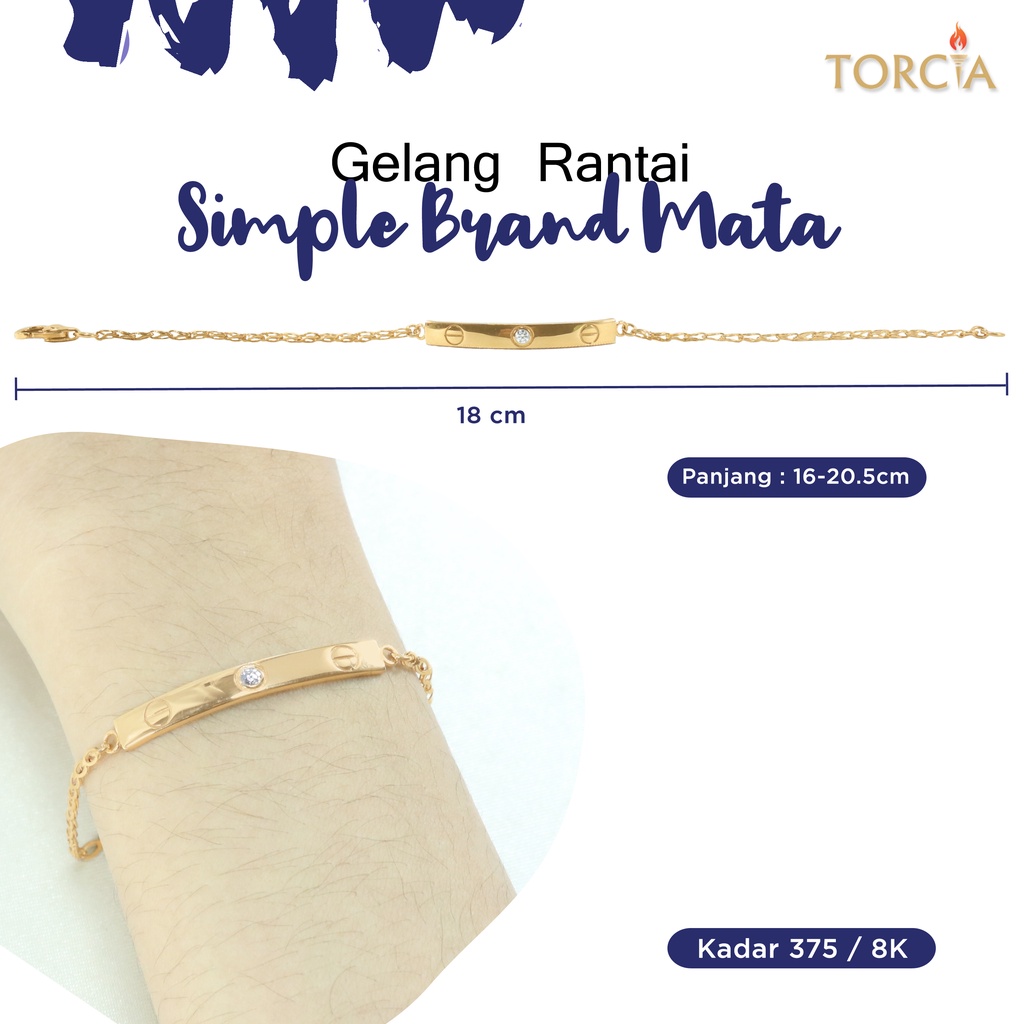 Gelang Rantai Emas Asli Simple Brand Mata Kadar 375 Torcia