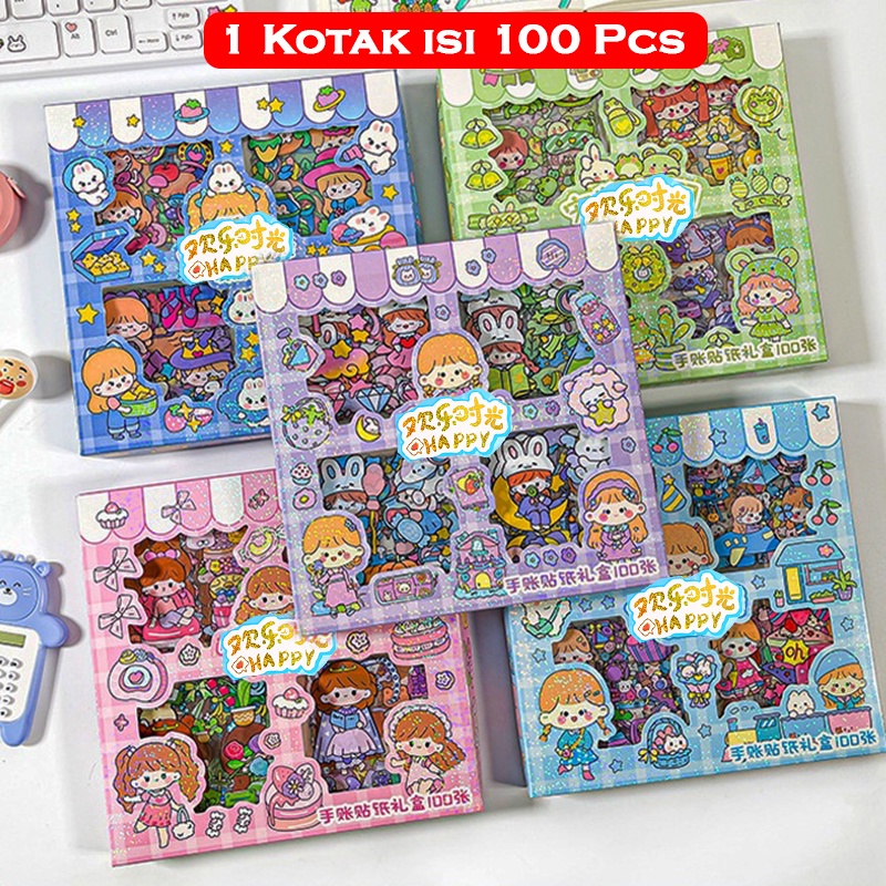 

Stiker Korea Isi 100 Pcs Sticker Deco Aesthetic / Bujo /Scrapbook Momo Girl Sticker Tumbler / Binder / Case Hp / Diary / Diy