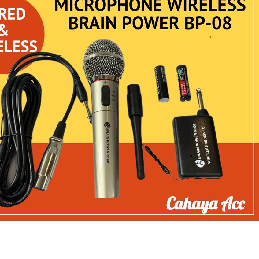 ♩ Microphone Wireless Proffesional Brain Power BP-08 - Mic Wireless dan Kabel - Microphone Wired & W