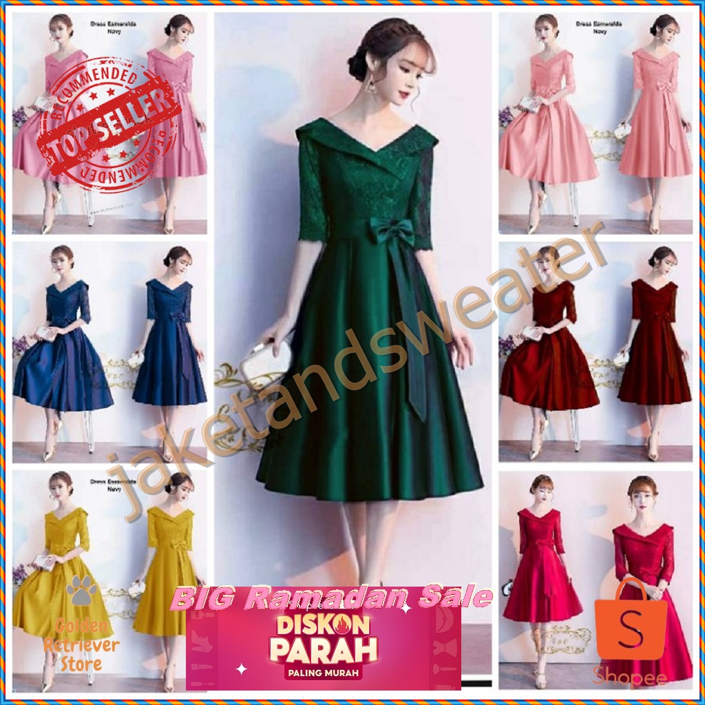 COD - BAJU DRESS PANJANG ELEGAN MODERN PESTA NATAL KOREA - BAJU WANITA NATAL MODEL KOREA 2 UKURAN L 