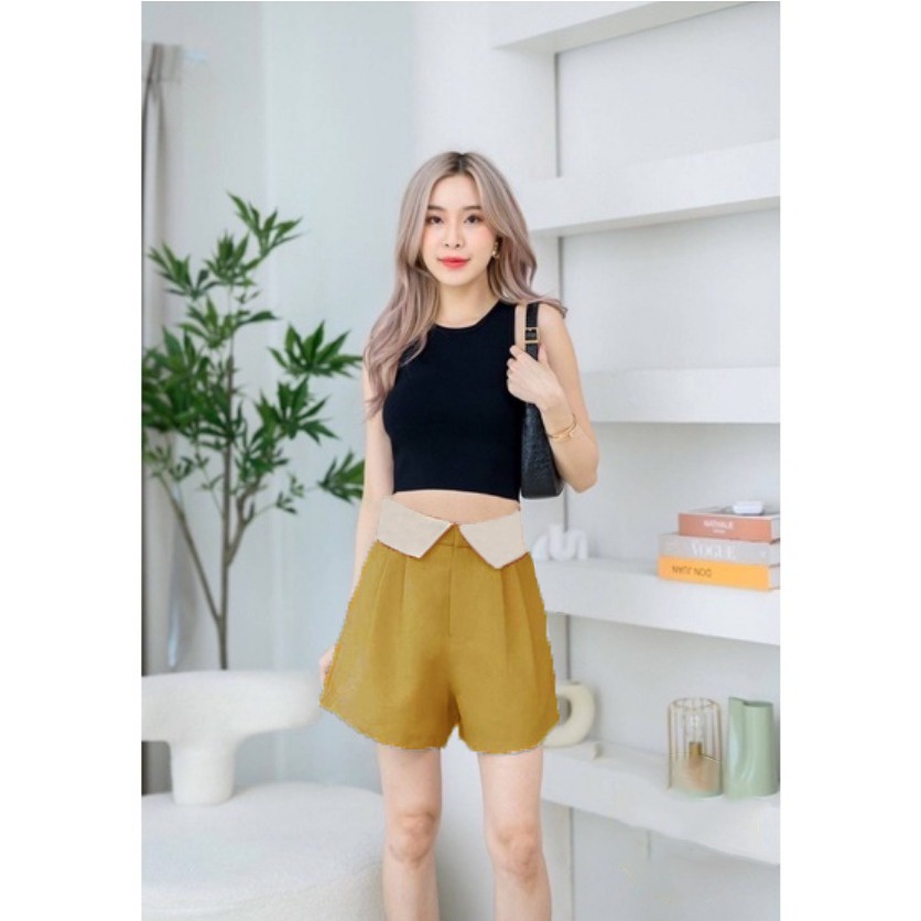 READYSTOCK BERRITA COLLAR PANTS BKK / CELANA PENDEK HIGHWAIST WANITA