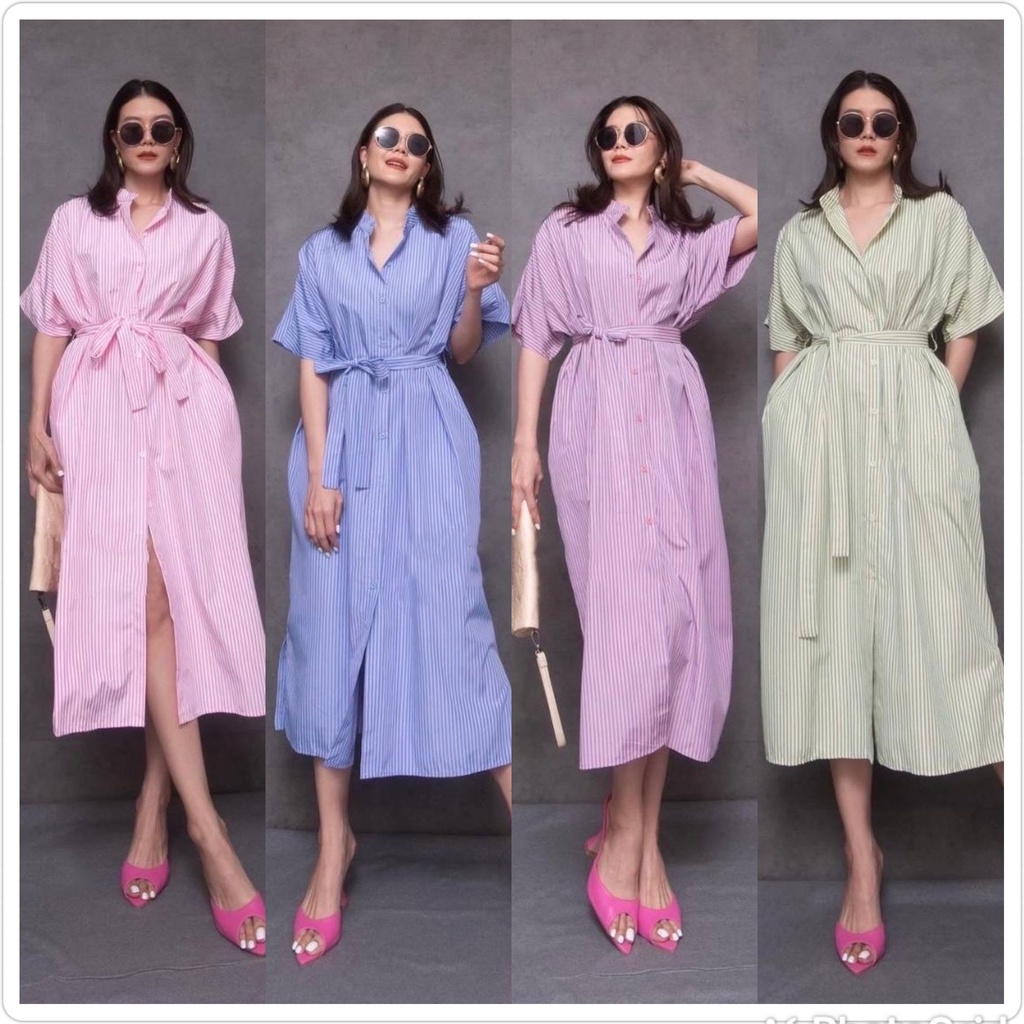 1469 midi dress Korea/ Casual Stripe Dress / Midi Dress trendy kekinian