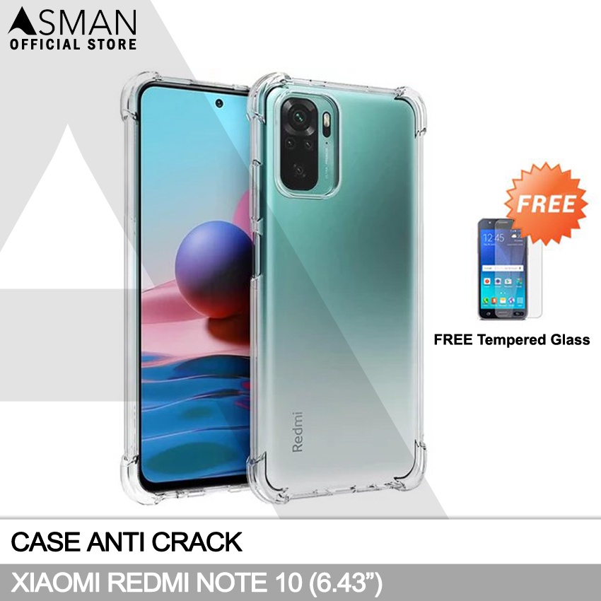 Anti Crack Xiaomi Redmi Note 10 (6.43&quot;) | Soft Case Anti Bentur  + FREE Tempered Glass