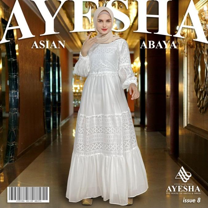 AYESHA Gamis Putih Brukat Wanita Mewah Elegan Terbaru 048