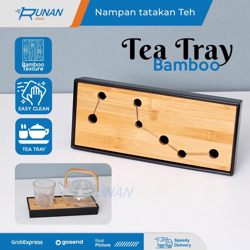 Tea Tray Bamboo - Nampan Baki Bambu Chinese Tea Tray Plastik Hitam